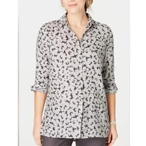 2/$30 J. Jill Love Linen Shirt Granite Daisy Gray Floral Button Petite Size SP